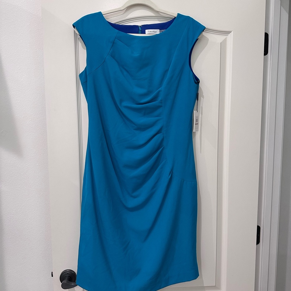 Calvin Klein Blue Ruched Sheath Dress